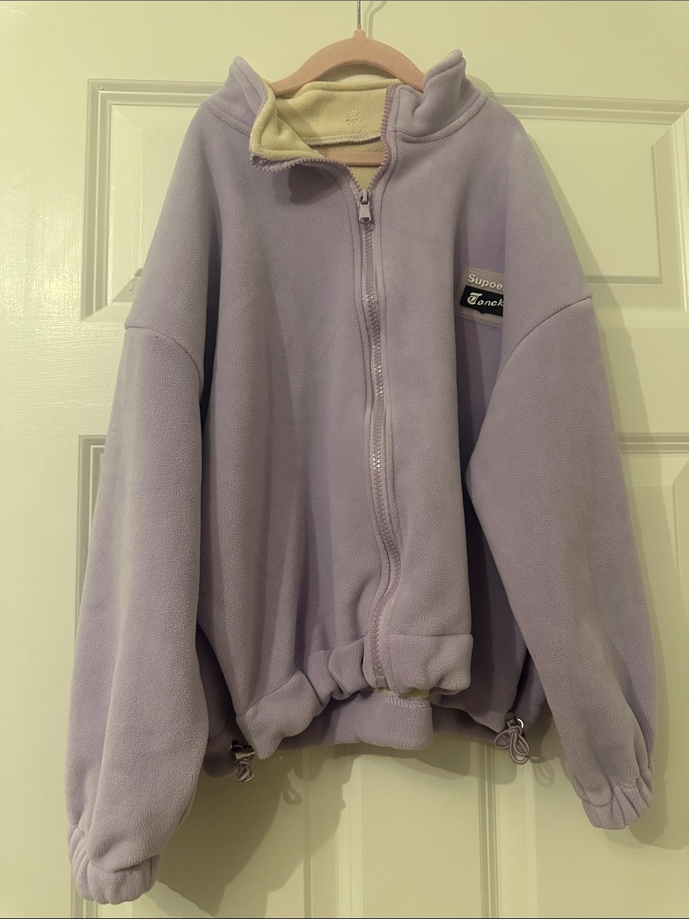Lavender Teddy Fleece Zip-Up Jacket with Contrast Cream Lining